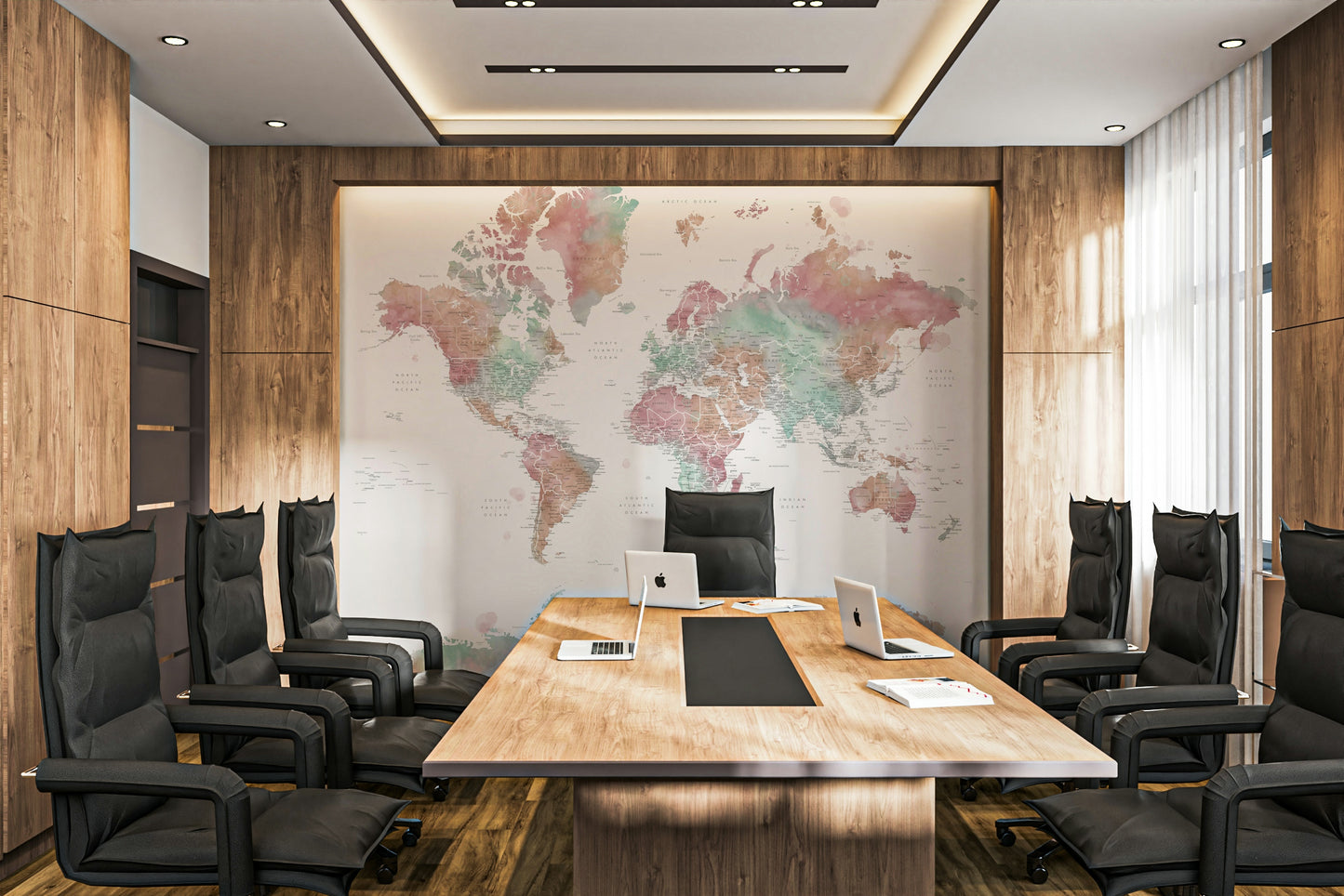 Multicolor pastel map mural in watercolor design

