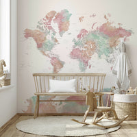Light global map wallpaper in pastel hues

