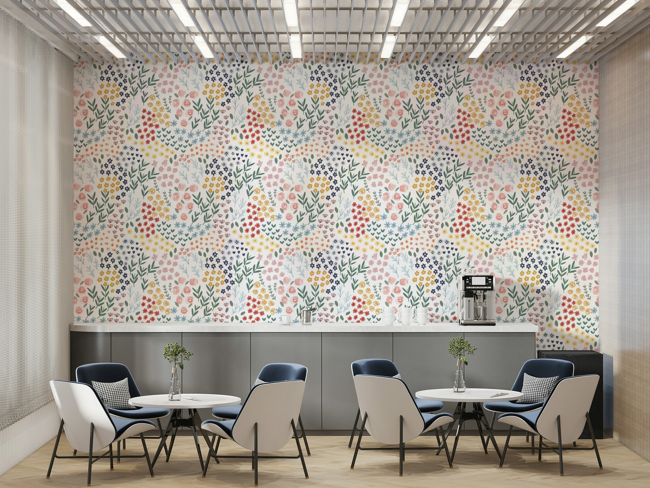 Artistic floral patchwork wall covering

