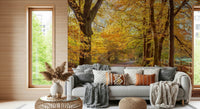 The serene Pathway Covered in Fall Leaves, perfect for home decoration.