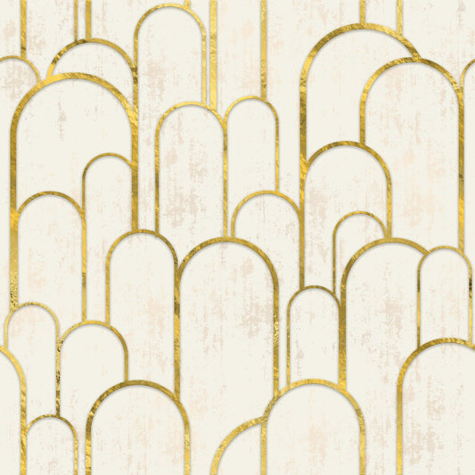 Gold and White Art Deco Wallpaper