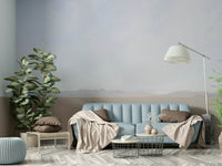 Peaceful Lake View wallpaper in a nursery with light wood furniture and cool accents.