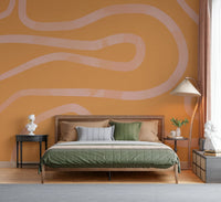 Soft peach color flowing line wall mural serene modern aesthetic.