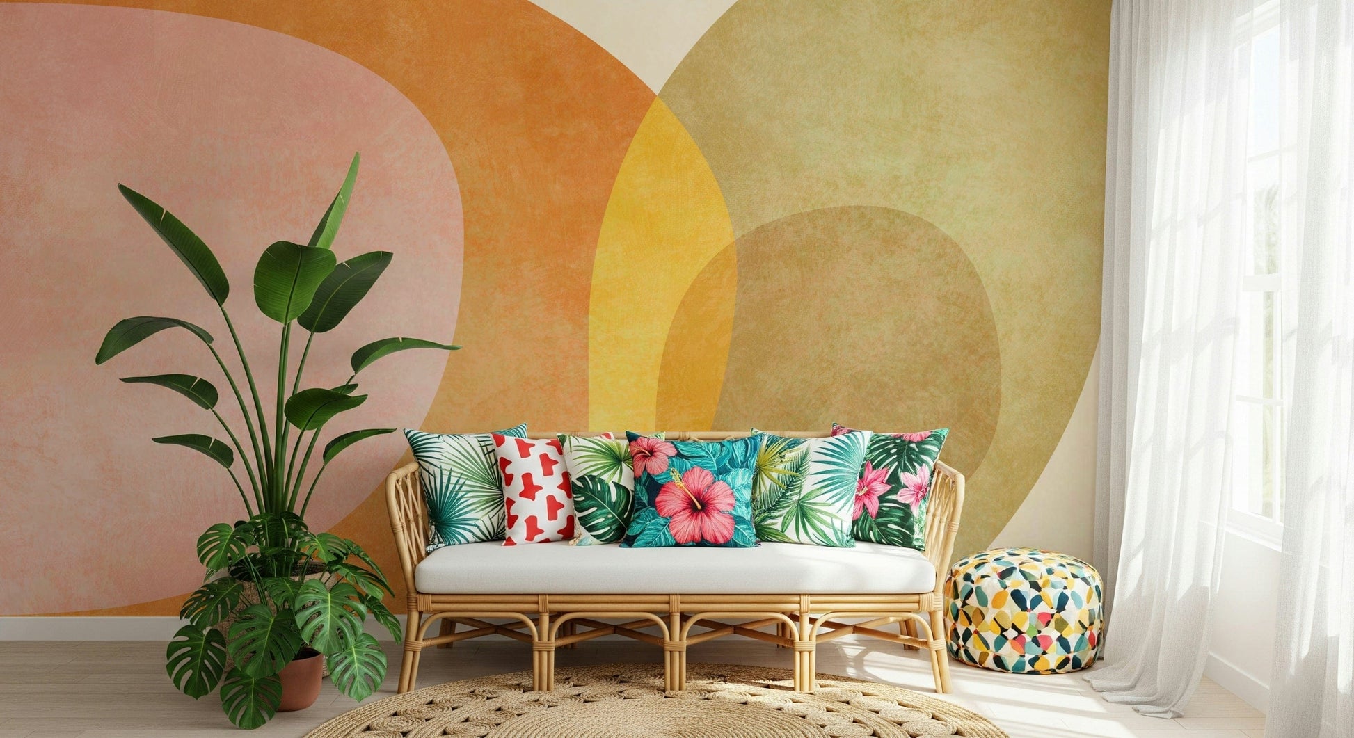 An artistic minimalist form mural for home decor.