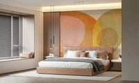 A peaceful modern abstract mural on decorative wallpaper.
