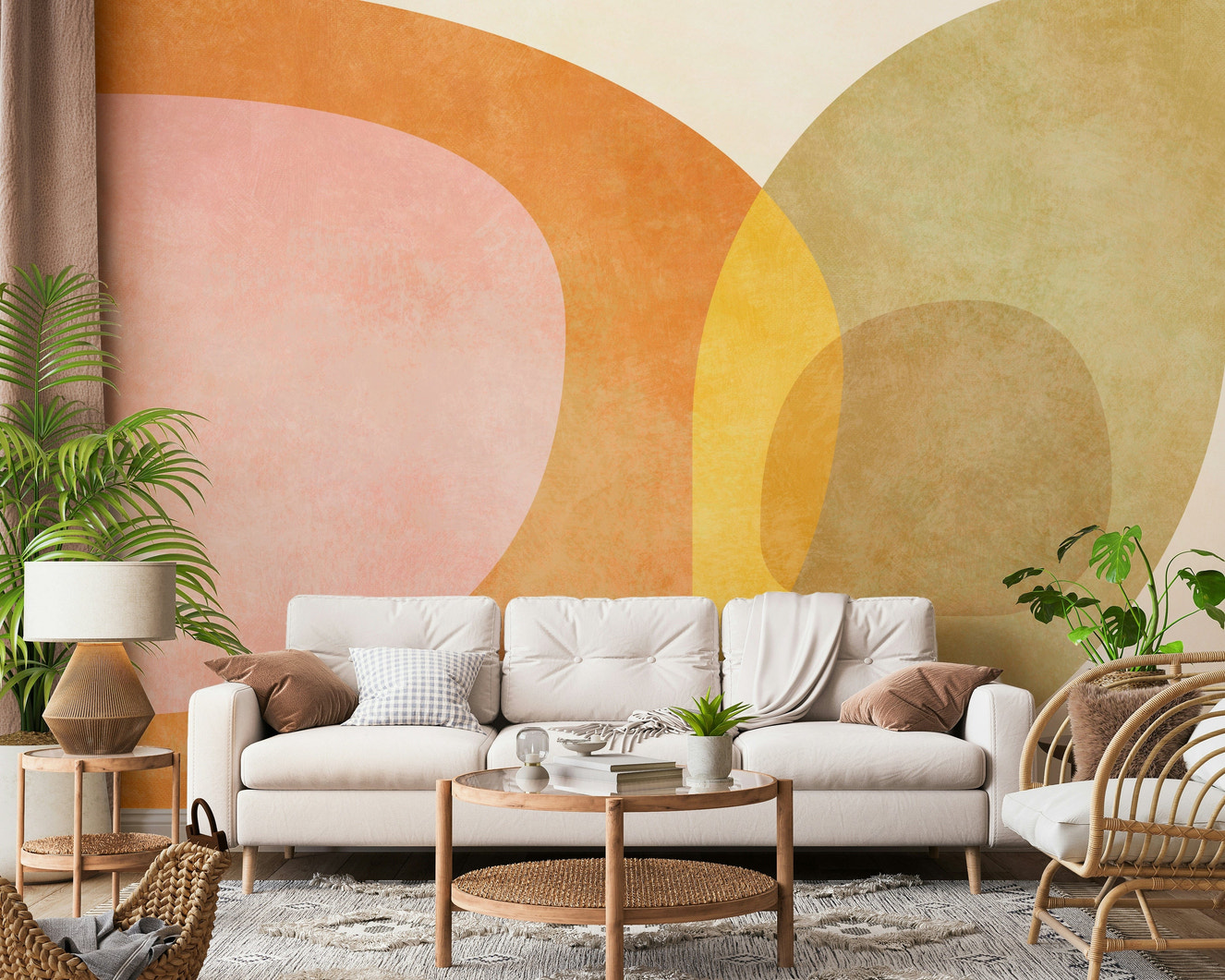 A beautiful minimalist abstract wallpaper mural with graceful arched shapes.
