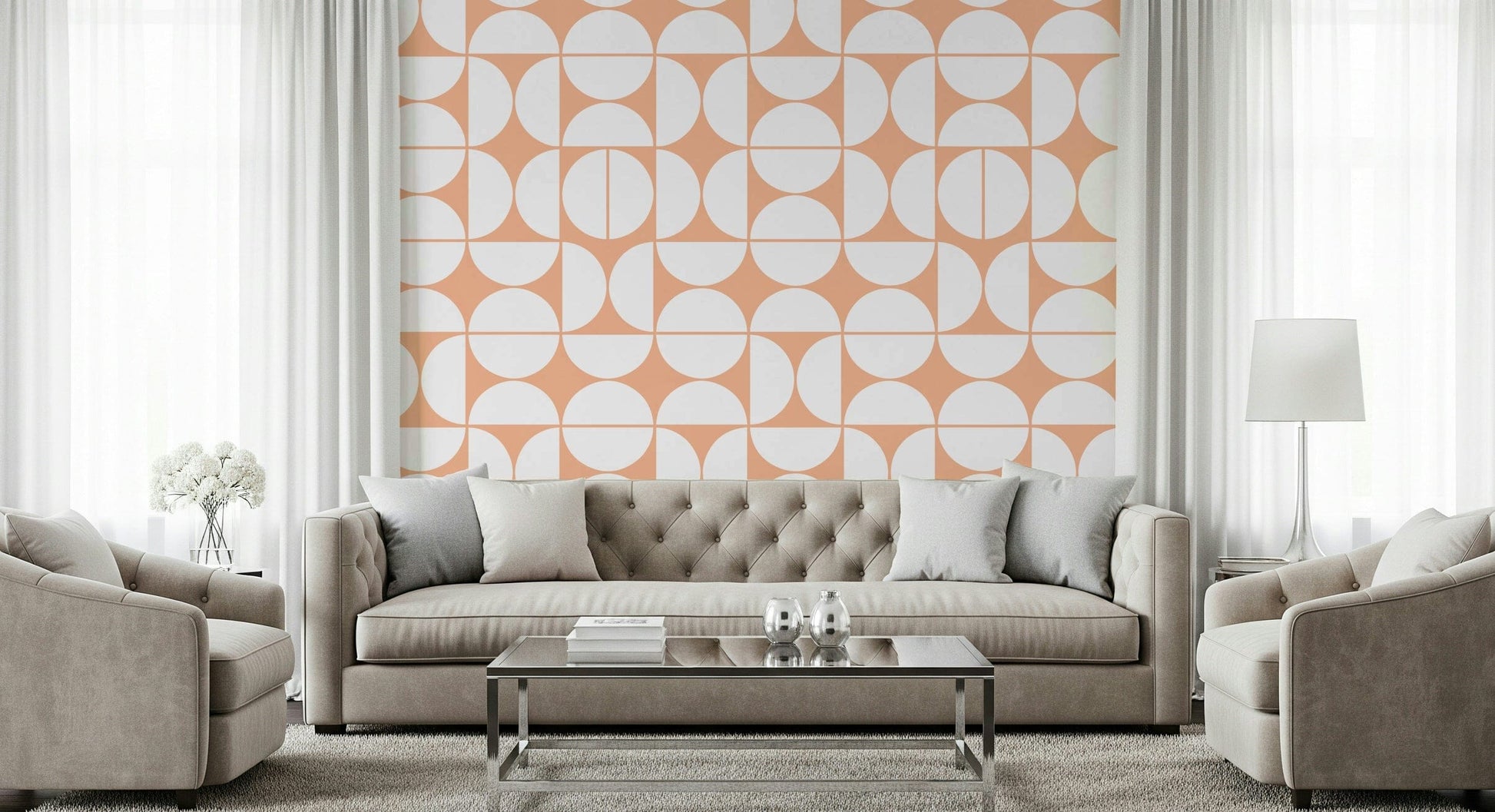A calming abstract design wallpaper mural that defines a space.