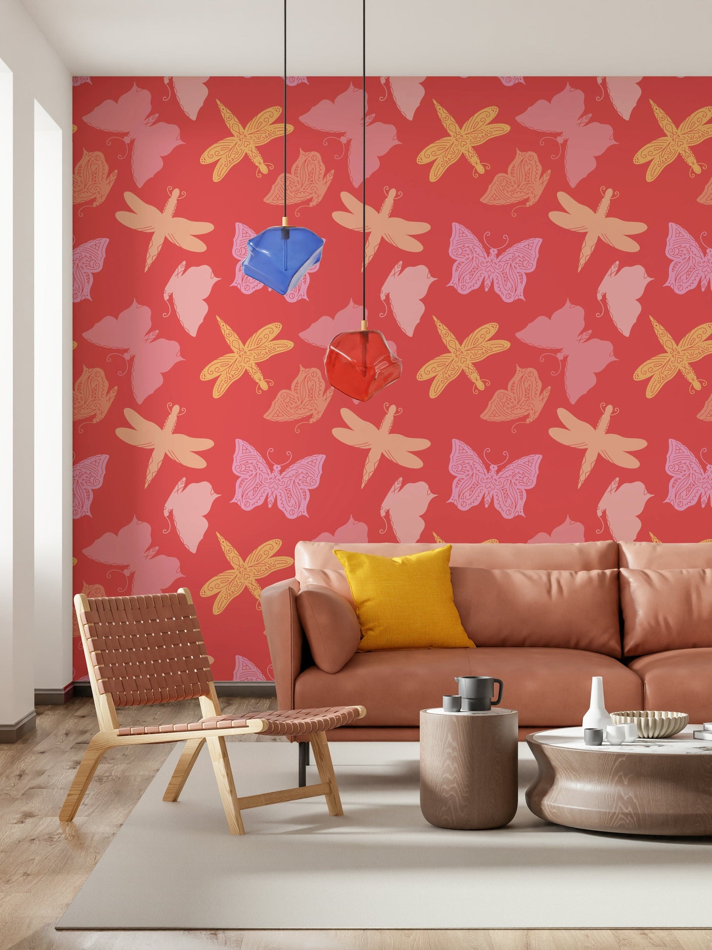 Butterfly Wings wallpaper mural showcasing delicate butterfly outlines in varied pastel colors.