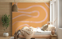 Gentle peach tone liquid wallpaper organic non-repeating shapes.