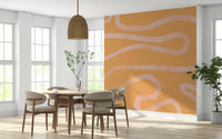 Warm salmon color abstract mural gentle curve pattern flowing.
