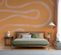 Soft peach color flowing line wall mural serene modern aesthetic.