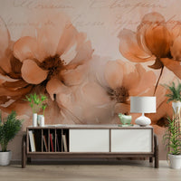 A wall mural with a vintage-style repeating floral pattern.
