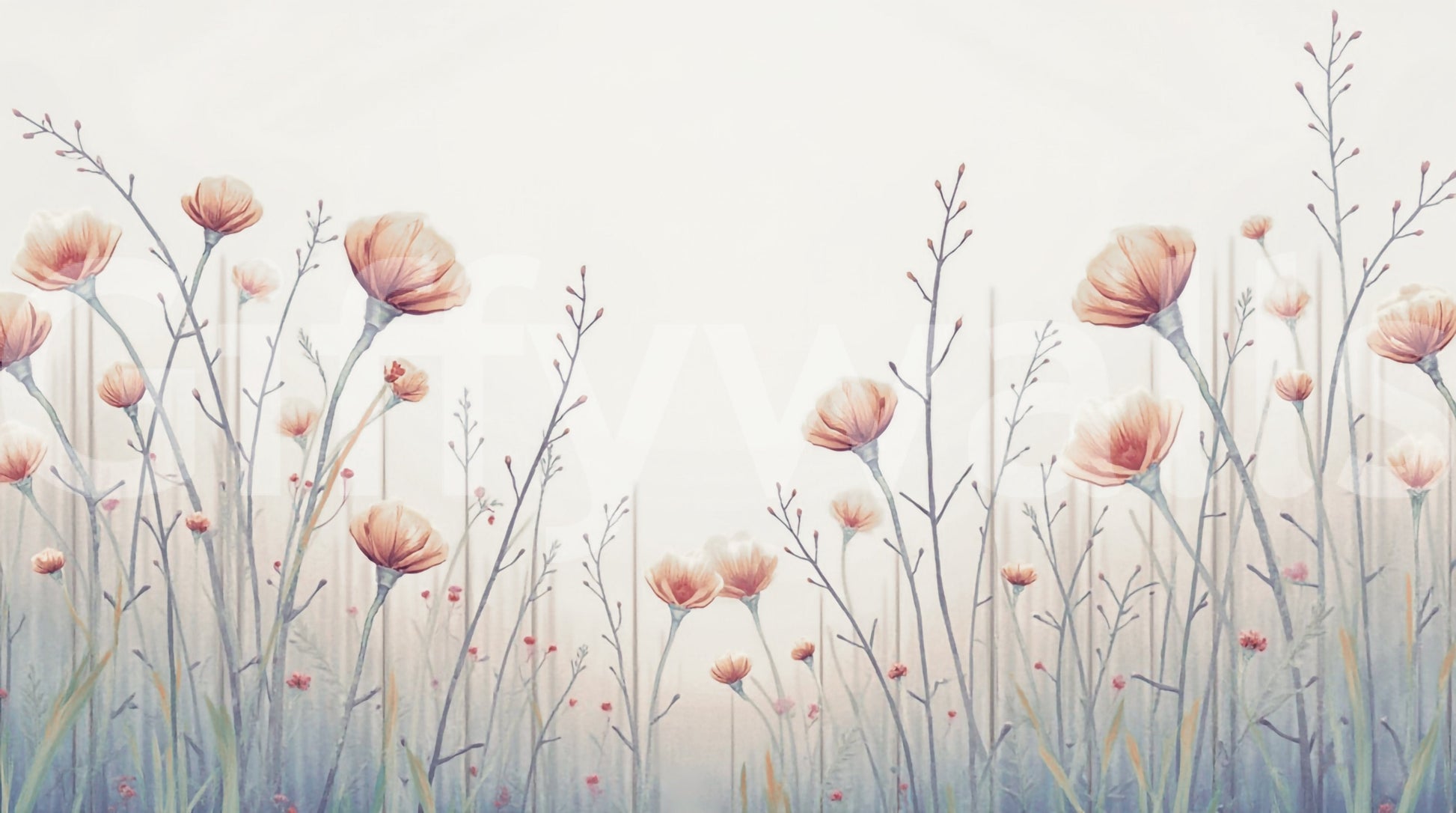 Gentle Whispering Blooms wall mural evokes quiet hand-drawn botany wallpaper.