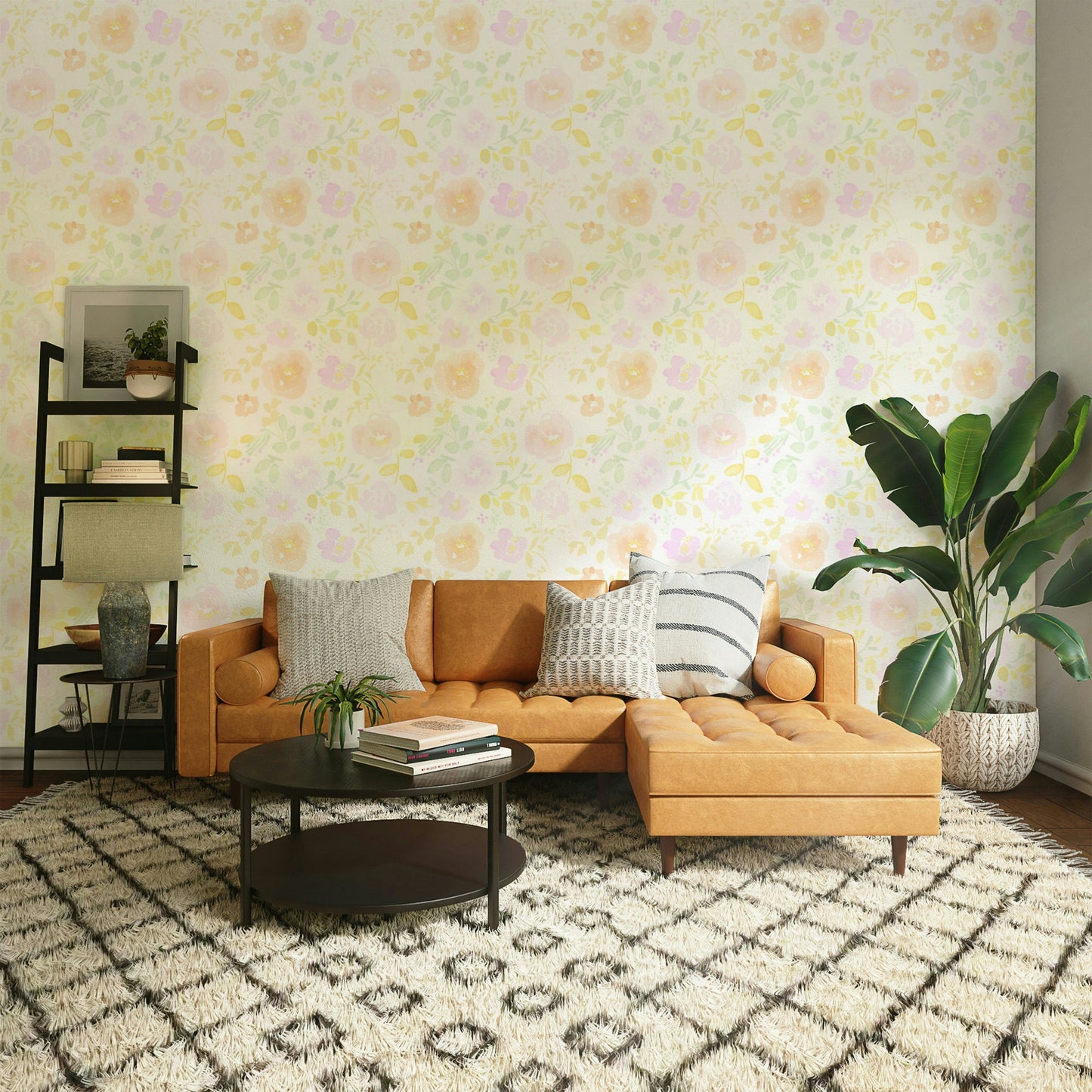 A contemplative flower pattern wallpaper mural for a feature wall.

