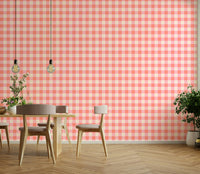 Checkered wall design in peach fuzz shade


