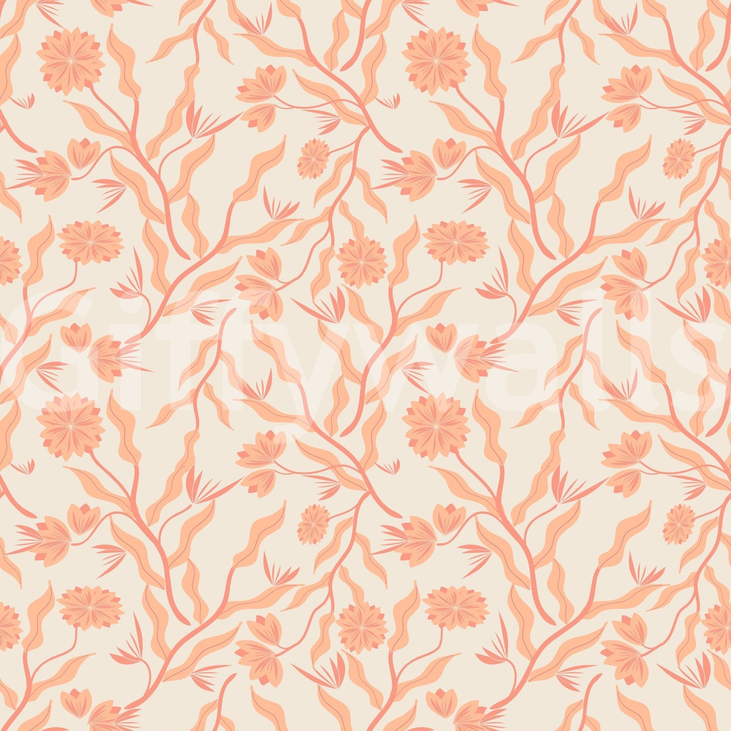 Artistic garden wallpaper with blooming florals

