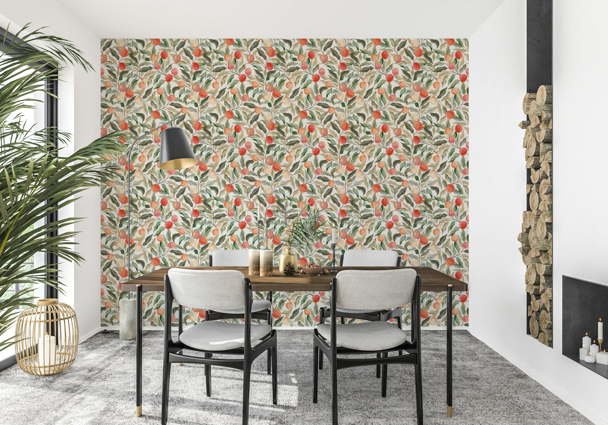 Artistic cherry wallpaper with peach-toned background


