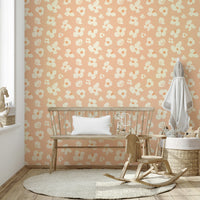 Peach floral wallpaper with abstract artistic design

