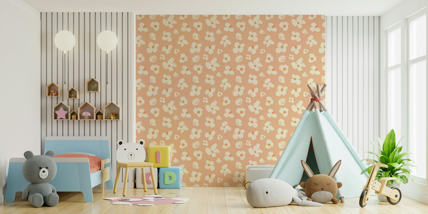 Soft peach abstract florals wallpaper for living rooms

