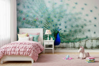 Elegant peacock wallpaper capturing the beauty of its iridescent plumage.