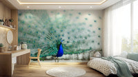 Wall mural showcasing a serene peacock in a dreamy, nature-inspired setting.