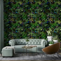 Peacock Midnight Paradise wallpaper with bold peacock designs and vibrant colors.

