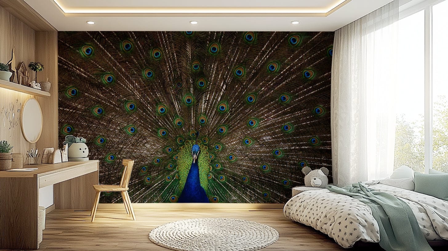 Artistic mural of a proud peacock for stylish and luxurious interiors.