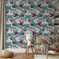 Wall mural featuring peacocks and flowers

