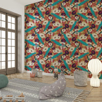 Warm tone peacock mural wallpaper

