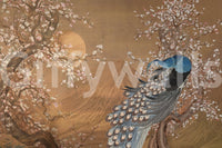 Artistic peacock mural for office meeting room, detailed feather eye pattern, modern wall decor