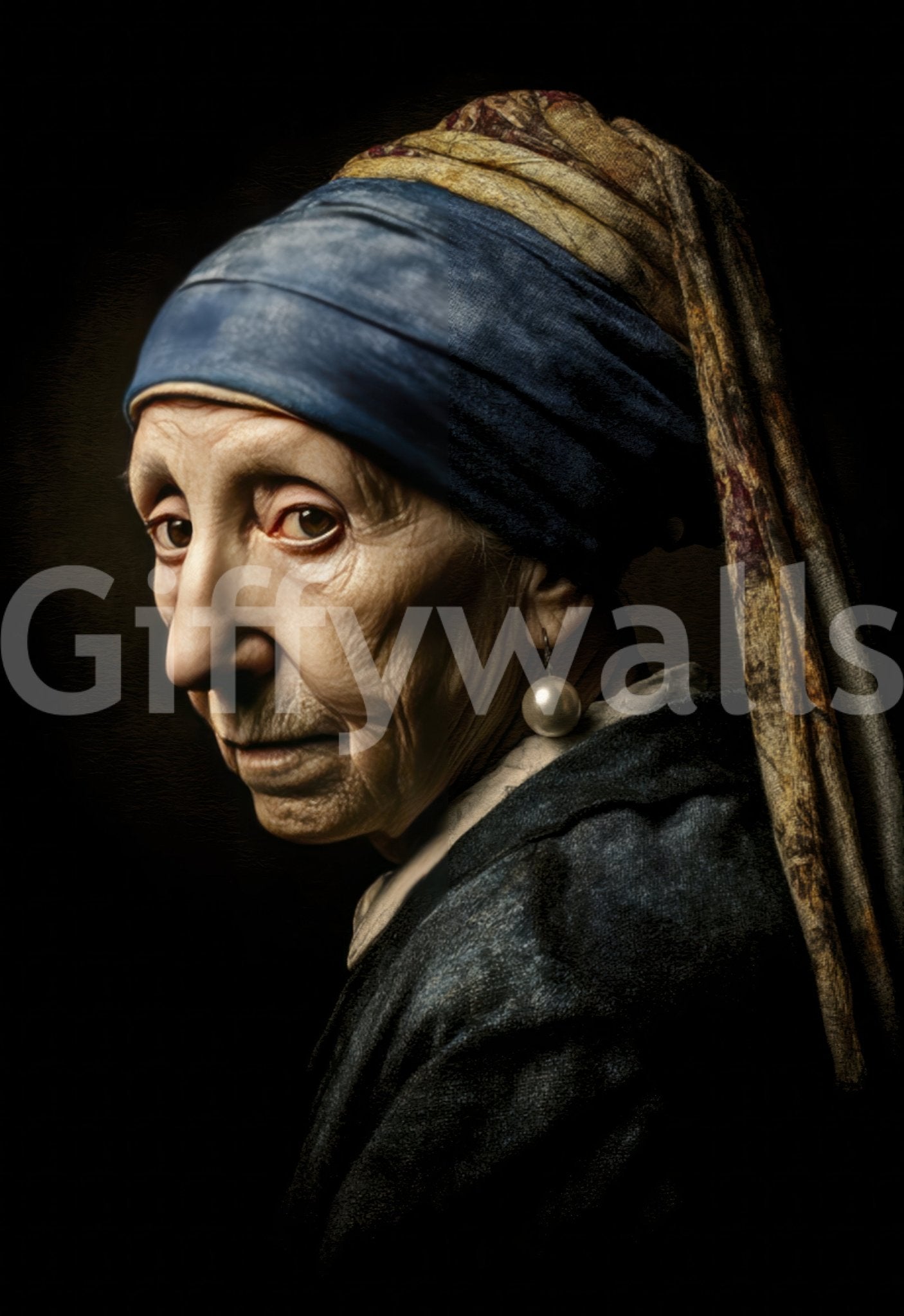 Feminine figure with pearl earring in graphic mural style

