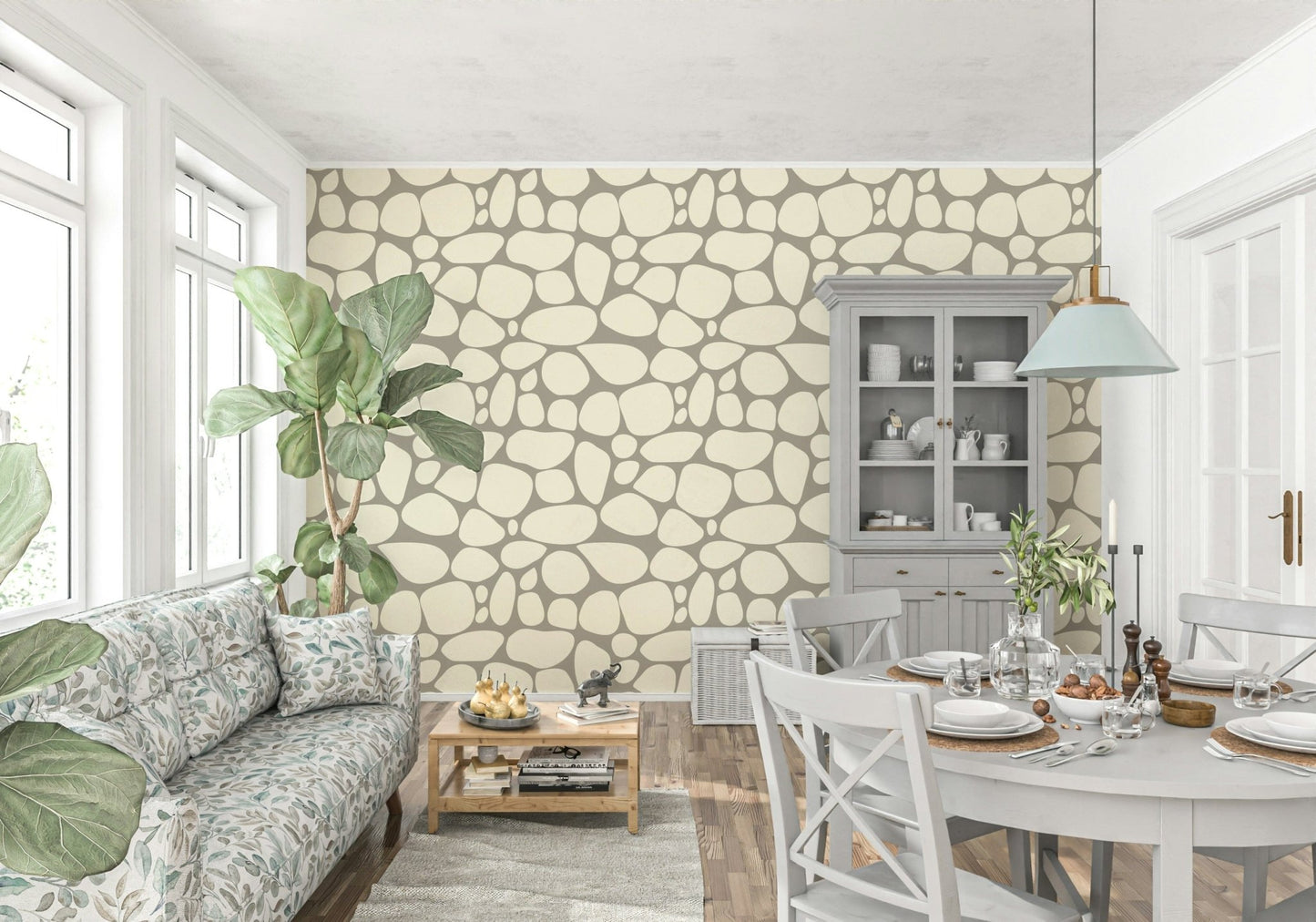 Natural stone look wallpaper in cream