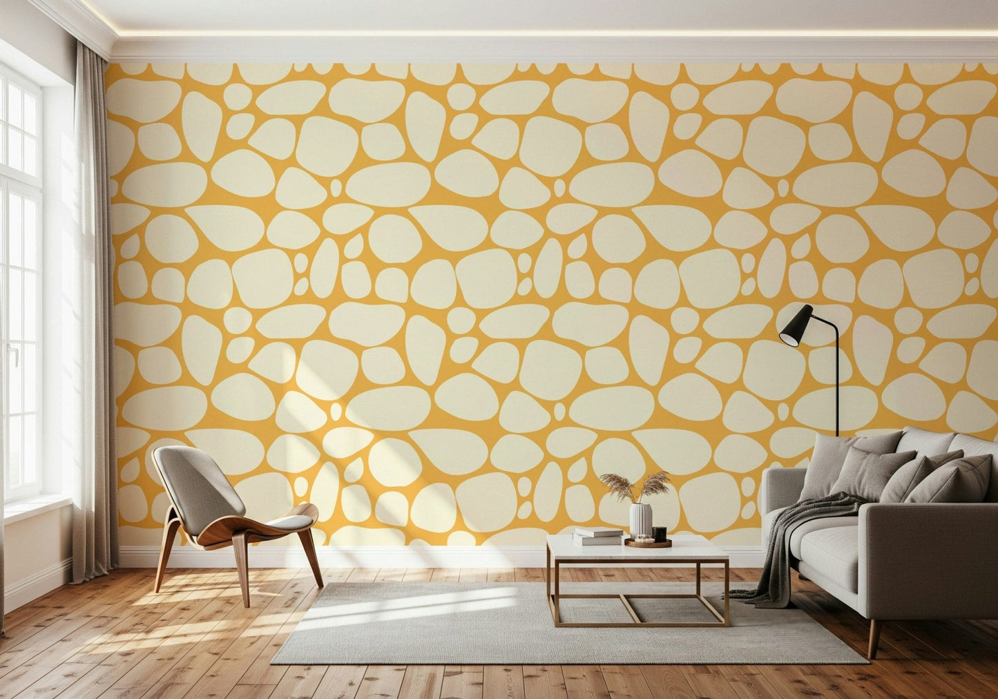 Organic pebble wallpaper in golden tones