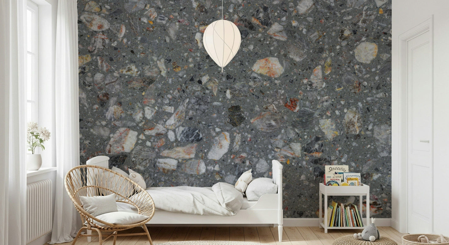 Pebble Stone Harmony detailed wallpaper modern concrete style.