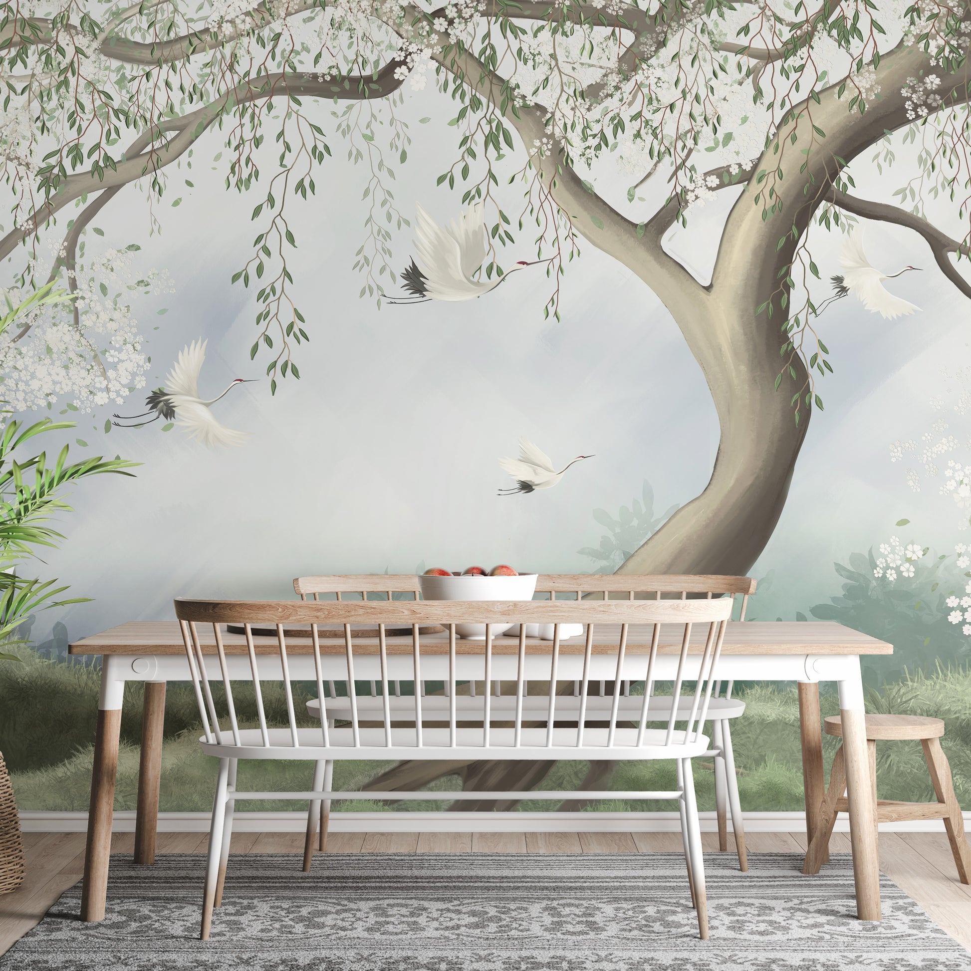 Peel & Stick Foggy Tree in Forest Wallpaper - Giffywalls