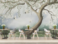 Peel and stick foggy forest wallpaper
