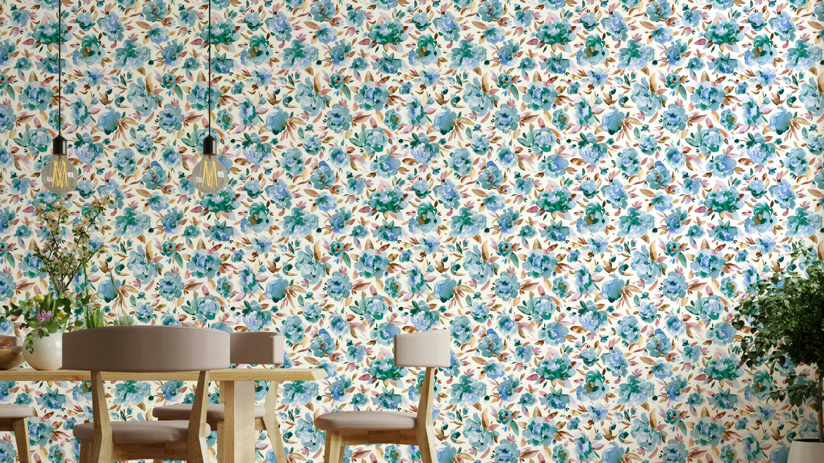 Peonies calm sky blue wallpaper close-up floral design

