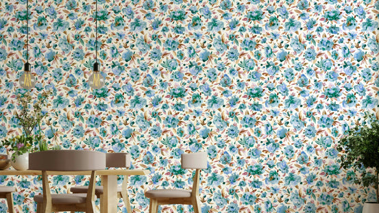 Peonies calm sky blue wallpaper close-up floral design

