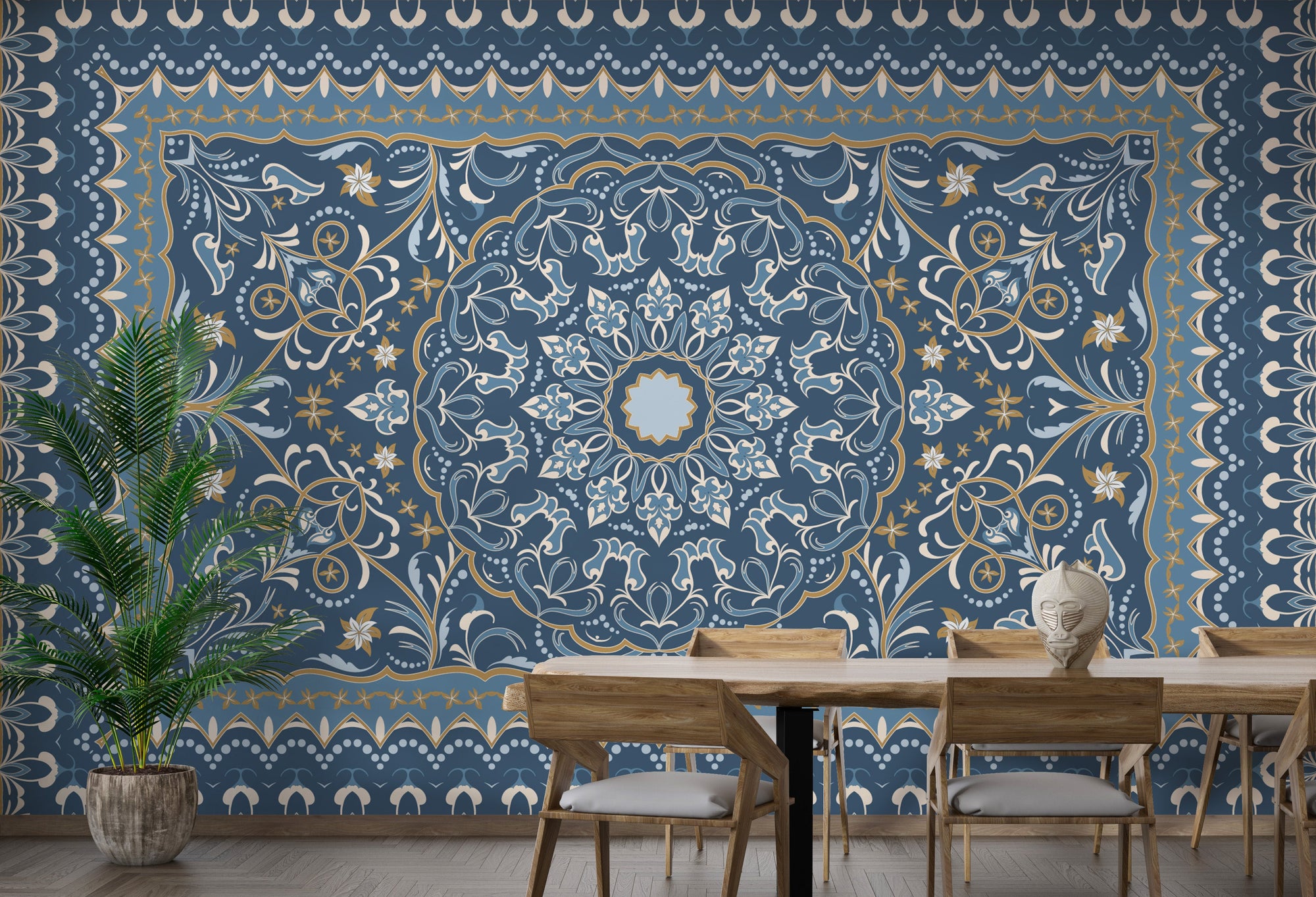 Persian Carpet wallpaper mural shown as a full feature wall that highlights the design