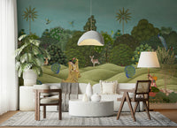 Handcrafted style Pichwai palm mural suited for a serene reading corner or study room