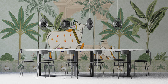 Pichwai Sacred Cow night mural wallpaper
