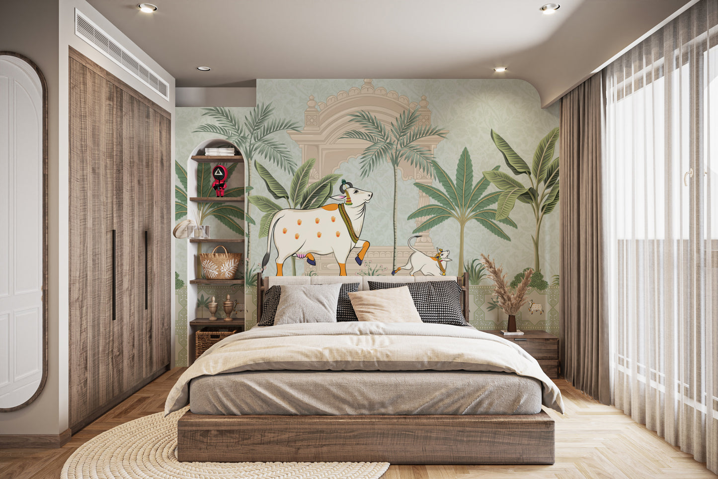 Pichwai Sacred Cow ghost wall mural