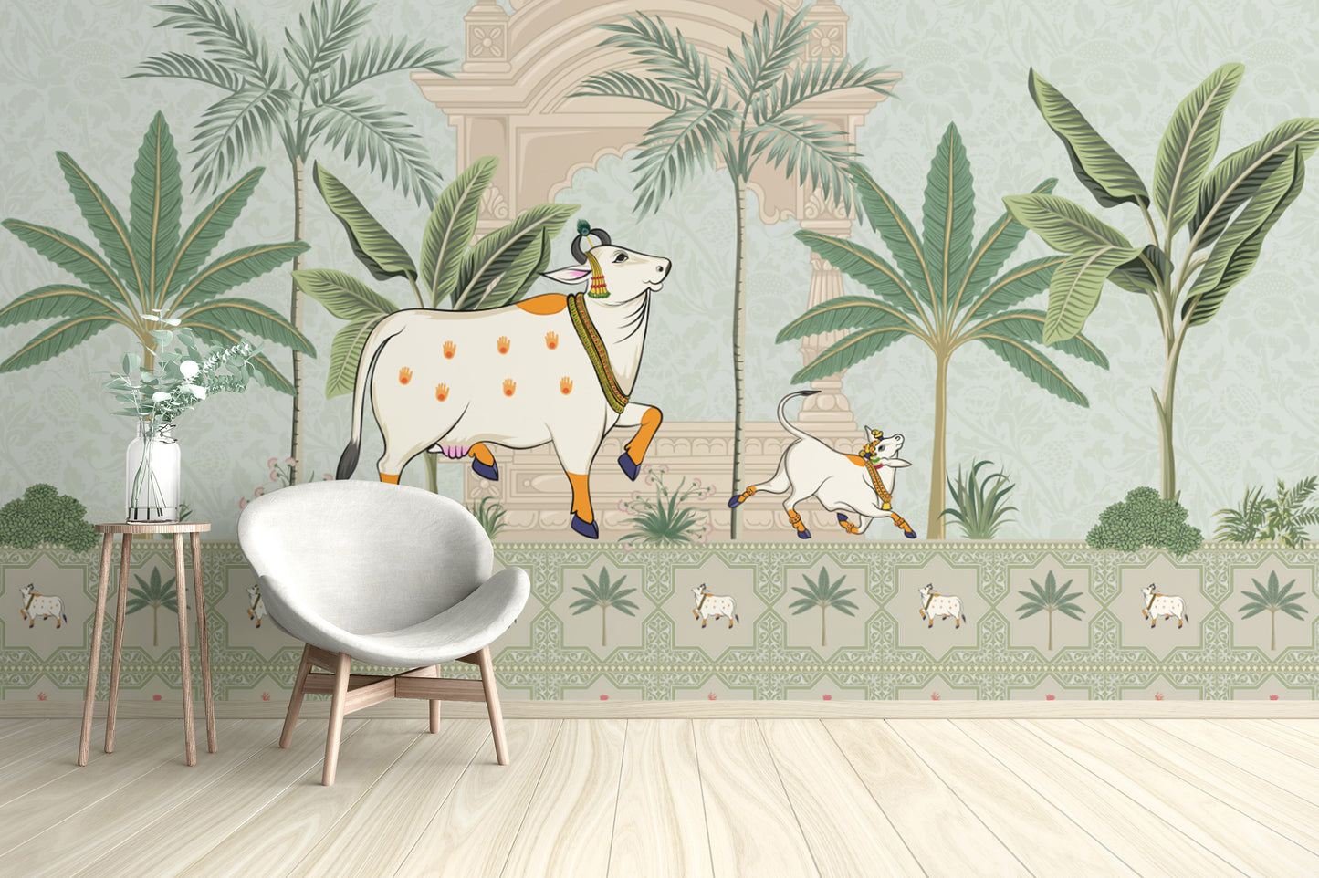 Pichwai sacred cow wallpaper with Indian heritage style
