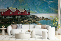 Nordic coastal village wall mural in daylight