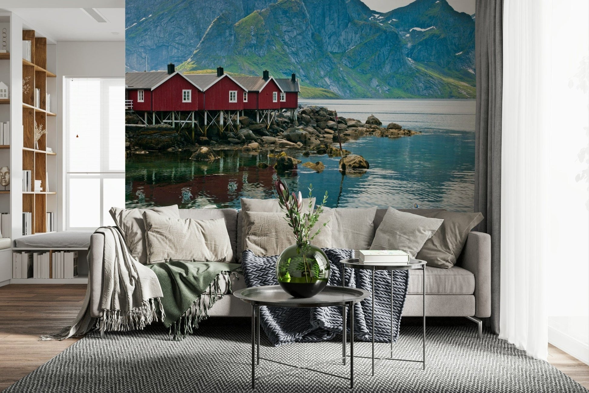 Red fishing cabins wall mural by fjord