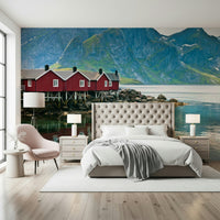 Mountain fjord wall mural with calm water
