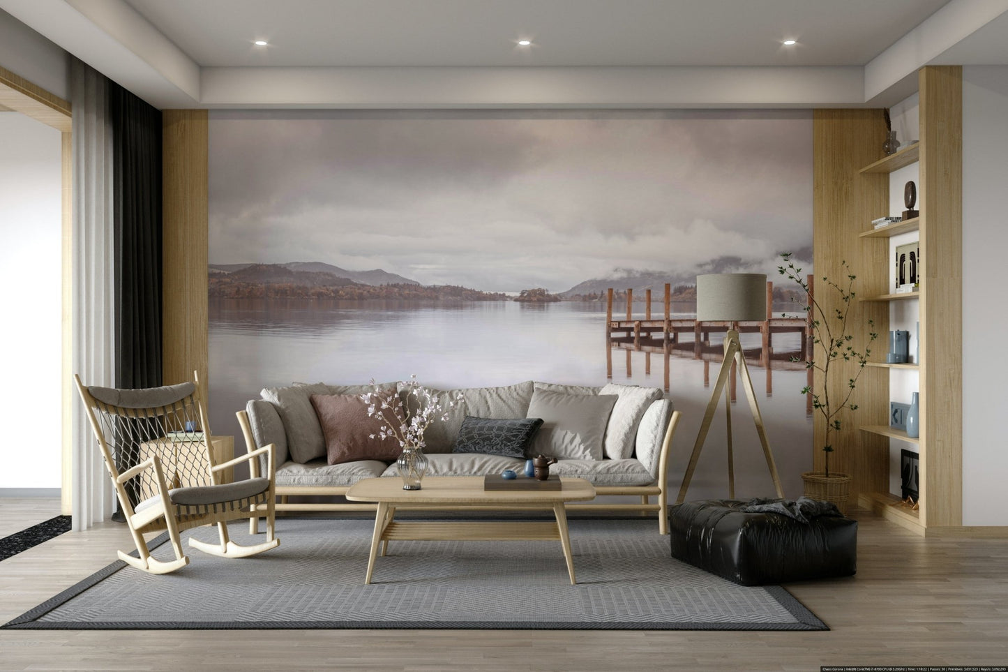 Beautiful autumn pier on the shores mural for a peaceful room.

