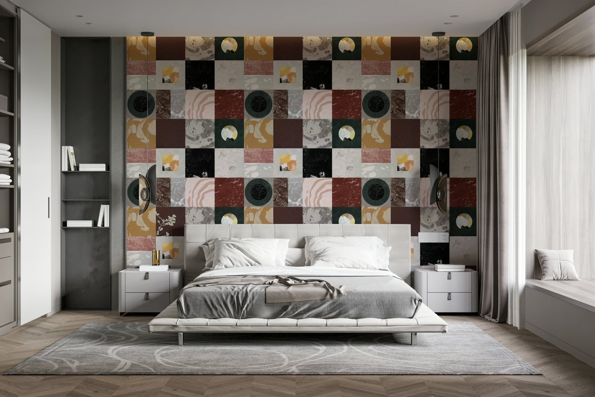 Minimalist interior using Pietra2 Rework Wallpaper

