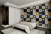 Elegant faux-stone wallpaper in earthy palette

