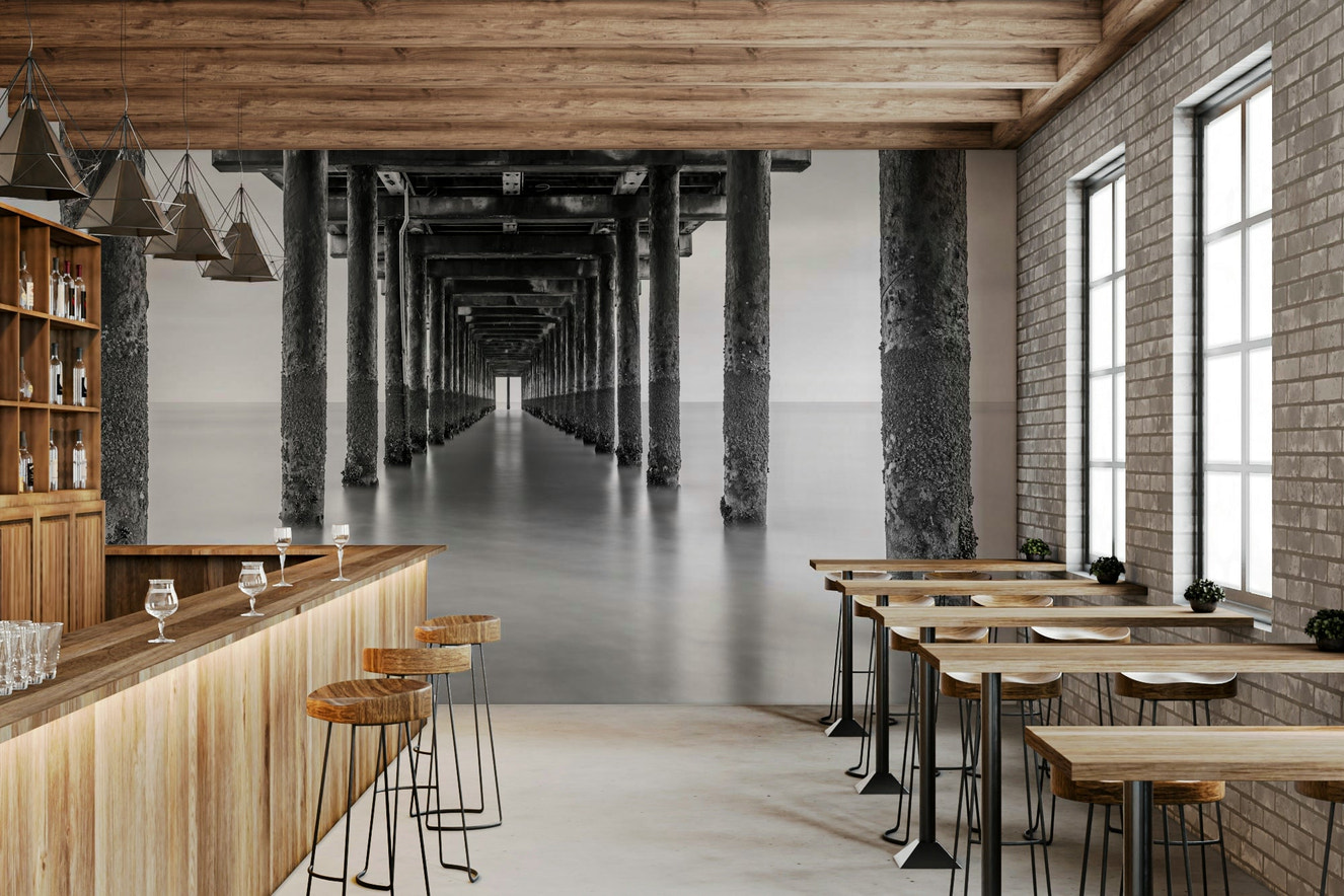 A captivating and profound wall mural in monochrome.
